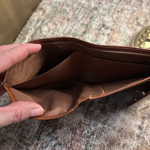 VTG DOONEY BOURKE AWL NAVY/ BRIT TAN FRENCH WALLET KISS LOCK COIN POCKET CARD - Picture 8 of 11